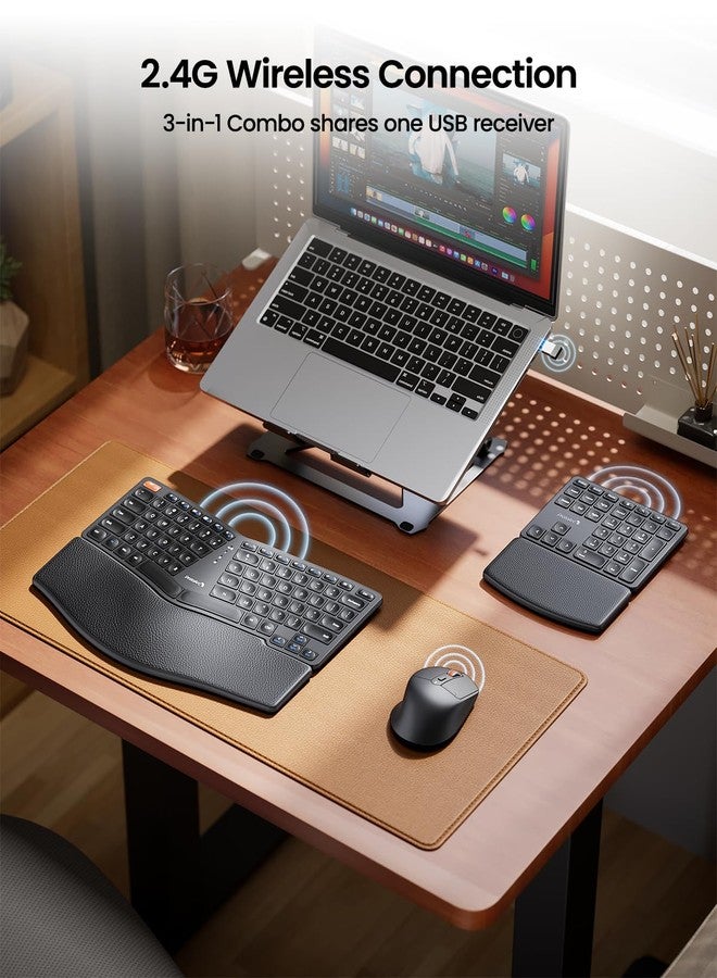 ProtoArc Ergonomic Keyboard Mouse, EKM04 2.4GHz USB Wireless Ergo Keyboard Mouse Combo with Separate Numeric Keypad, Split Design, Hard Wrist Rest, Rechargeable, for Windows Desktop/PC/Laptop - Image 5