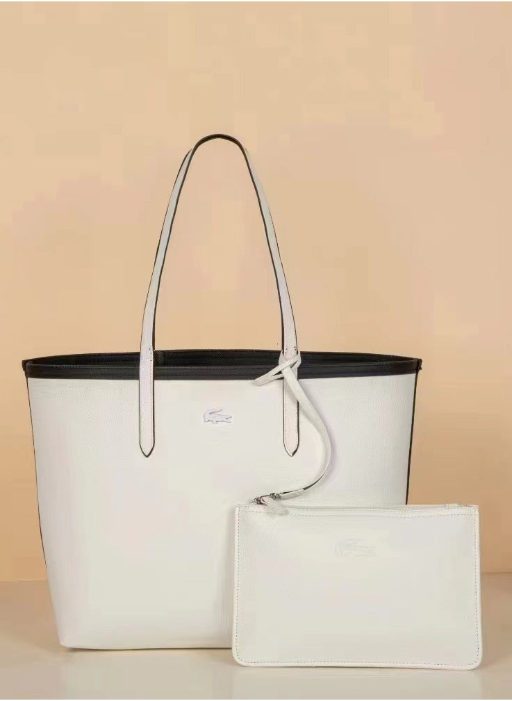 LACOSTE - Lacoste Women's Double sided Two tone Large Capacity Handbag, Fashionable Multi functional, Black/White - Image 1