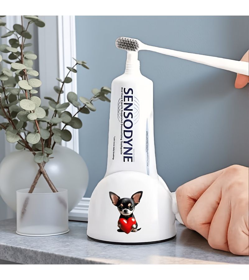 1 Pc Manual Toothpaste Dispenser Chihuahua Heart Design No Waste Easy Squeeze For Bathroom And Salon - Image 1