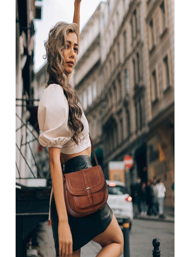 AFKOMST Crossbody Bags for Women,Small Saddle Purse and Boho Cross Body Handbags,Vegan Leather, Brown - Image 3