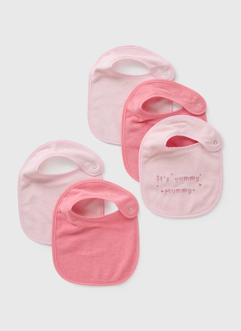 Matalan 5 Pack Baby Pink Textured Bibs