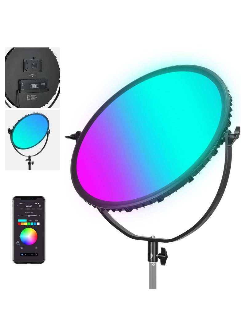 Neewer Neewer GR18C 18" RGB LED Video Light Panel 65W 6000Lux with APP Control, 2500K-8500K Bi-Color RGBCW Photography Lighting, 18 Scenes, V-Mount Battery Powered for Studio & Outdoor Filming - Image 1