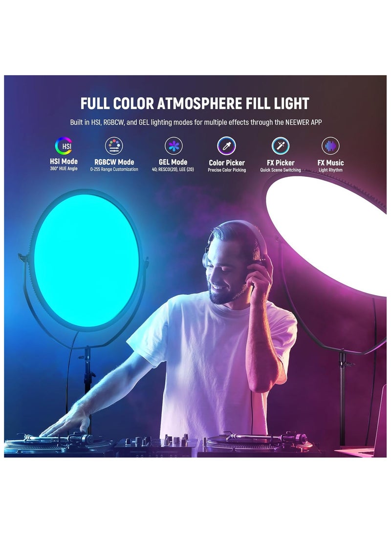 Neewer Neewer GR18C 18" RGB LED Video Light Panel 65W 6000Lux with APP Control, 2500K-8500K Bi-Color RGBCW Photography Lighting, 18 Scenes, V-Mount Battery Powered for Studio & Outdoor Filming - Image 3