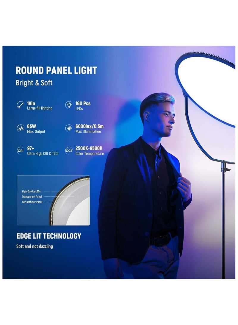 Neewer Neewer GR18C 18" RGB LED Video Light Panel 65W 6000Lux with APP Control, 2500K-8500K Bi-Color RGBCW Photography Lighting, 18 Scenes, V-Mount Battery Powered for Studio & Outdoor Filming - Image 2