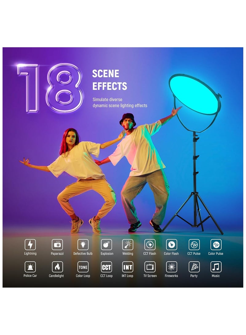 Neewer Neewer GR18C 18" RGB LED Video Light Panel 65W 6000Lux with APP Control, 2500K-8500K Bi-Color RGBCW Photography Lighting, 18 Scenes, V-Mount Battery Powered for Studio & Outdoor Filming - Image 4