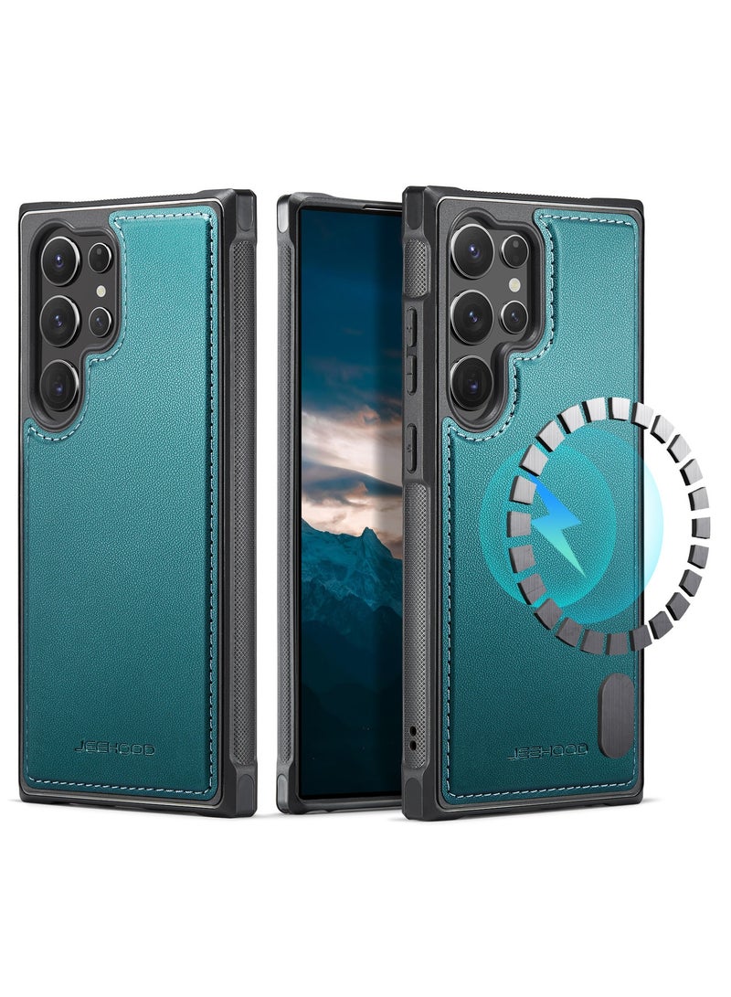 JEEHOOD Phone Case cover Luxury PU Leather Back Cover Cover Magnetic Wireless Charging Compatible with  Samsung Galaxy S25 Ultra (Green)