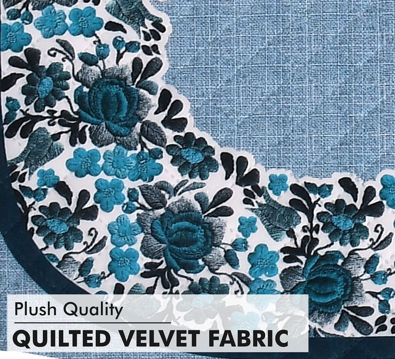 Yellow Weaves 5 Seater Quilted Sofa Cover and Chair Cover, Floral Design, Seat & Back Cover, Color - Sky Blue - Velvet - Image 3