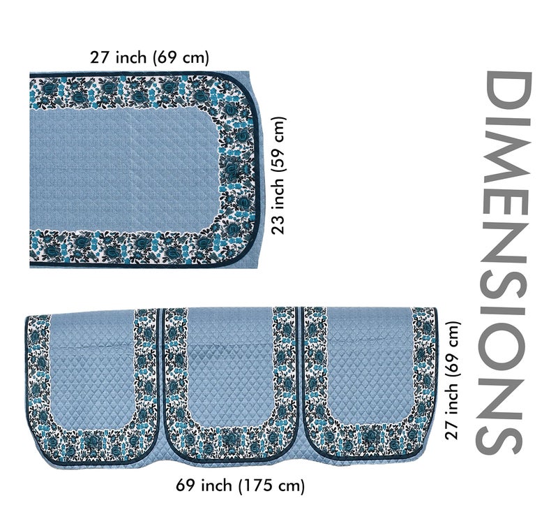 Yellow Weaves 5 Seater Quilted Sofa Cover and Chair Cover, Floral Design, Seat & Back Cover, Color - Sky Blue - Velvet - Image 4