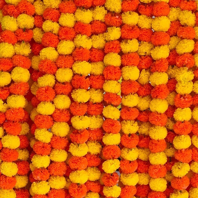 MARIGOLD GARLAND FOR DECORATION 5 PCS OF 5 FEET LONG STRANDS ARTIFICIAL MARIGOLD FLOWERS INDIAN DCOR FOR POOJA WEDDING CHRISTMAS EVENTS DECORATIONS