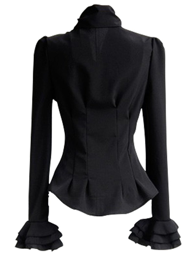 Firpearl Mosocow Women's Victorian Blouse Bow Tie Neck Long Sleeve Renaissance Shirt Tops S Black - Image 2