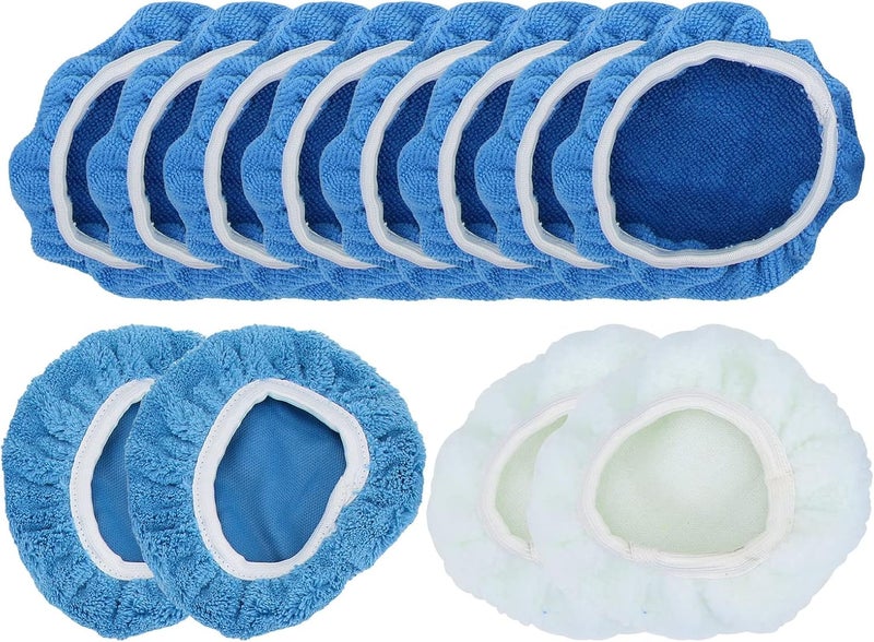 12 Pcs Polishing Bonnet Pads, Fiber Buffer Pad Cover for Car Polisher, Reusable Waxers Bonnet Set with Elastic Fit for 5 to 6 Inch Polishers, for Auto Marine Motorcycle - Image 1