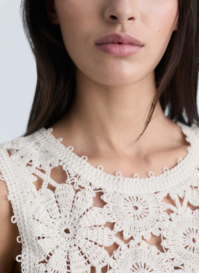 MANGO Crochet Bodice Midi Dress  - Image 3