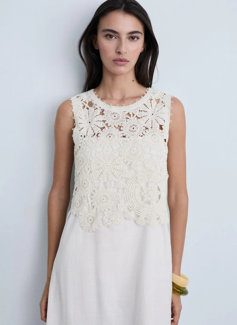 MANGO Crochet Bodice Midi Dress