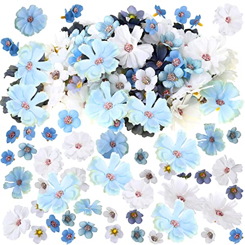 Geosar 120 Pcs Small Flowers for Crafts Mini Faux Flowers Artificial Silk Fabric Floral Arrangement Decor for DIY Wreath Bouquets Wedding Baby in Bloom Baby Shower Home Decor(Blue,Fresh Style) - Image 1
