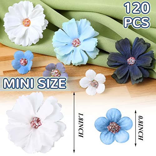Geosar 120 Pcs Small Flowers for Crafts Mini Faux Flowers Artificial Silk Fabric Floral Arrangement Decor for DIY Wreath Bouquets Wedding Baby in Bloom Baby Shower Home Decor(Blue,Fresh Style) - Image 2