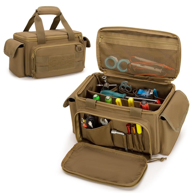 Rexmica Small Tool Bag with Anti-friction and Thick Padded Bottom, Tool Storage Organizer for Men, Tactical Bag, Range Bag, Multi-functional Work Tote for Repairman, Electrician, Carpenters (Khaki) - Image 1