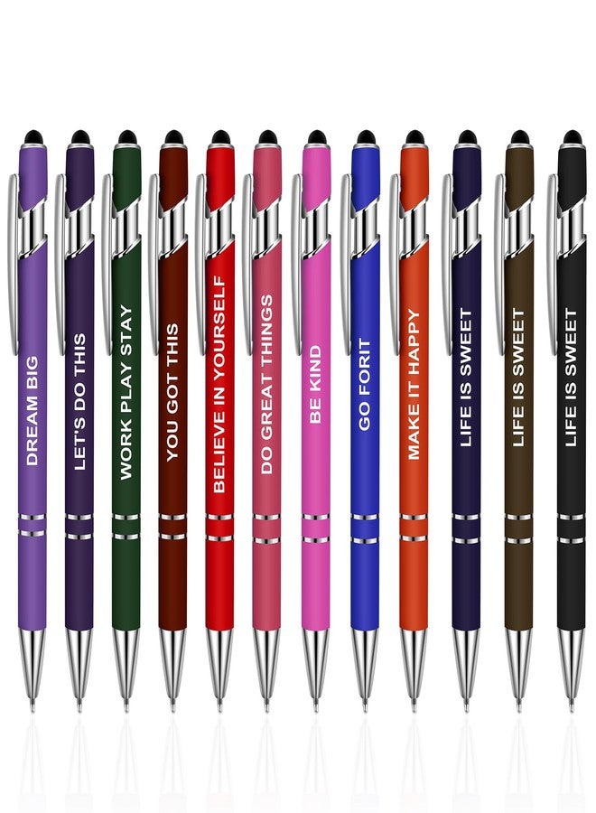 Bcautay 12 Pcs Inspirational Ballpoint Pens Motivational Ballpoint Pen with Stylus Tip Motivational Black Ink Retractable Quotes Pen for Teachers Office School Meetings Team Events - Image 1