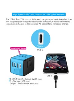 Excefore International Plug Adapter, Universal Power Adaptor with 4 USB Ports (1 USB C), Worldwide Travel Essentials Wall Charger for USA to Europe France Germany Spain Ireland Australia  - Image 2