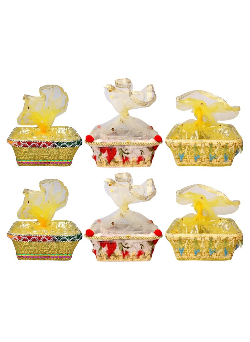 Fully Fully Beautiful Shagun Gift Packing Basket With Net for Dry Fruit and Sweets Packing (Set of 6) 