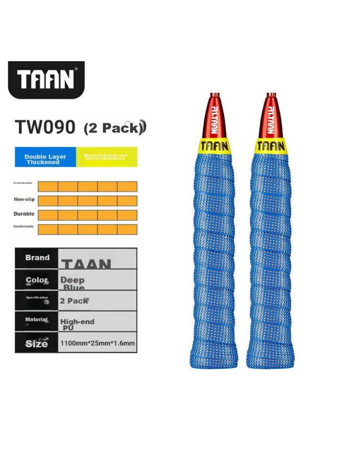 Taan شريط قبضة مضرب الريشة الطائرة، ماص للعرق مزدوج الطبقات، مقبض حاصِل على براءة اختراع، أزرق داكن، عبوة من 2، Tw090 - Image 2