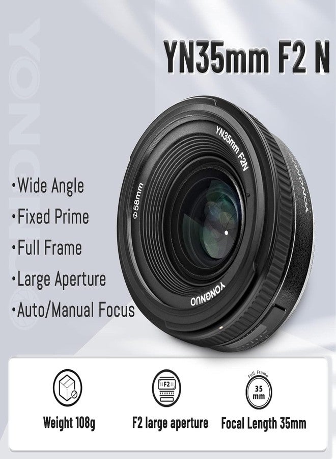 يونجنيو عدسة YONGNUO YN35mm F2N، عدسة واسعة الزاوية ثابتة البعد البؤري، بفتحة عدسة 1:2، تركيز تلقائي، يدوي، لكاميرات نيكون DSLR - Image 2