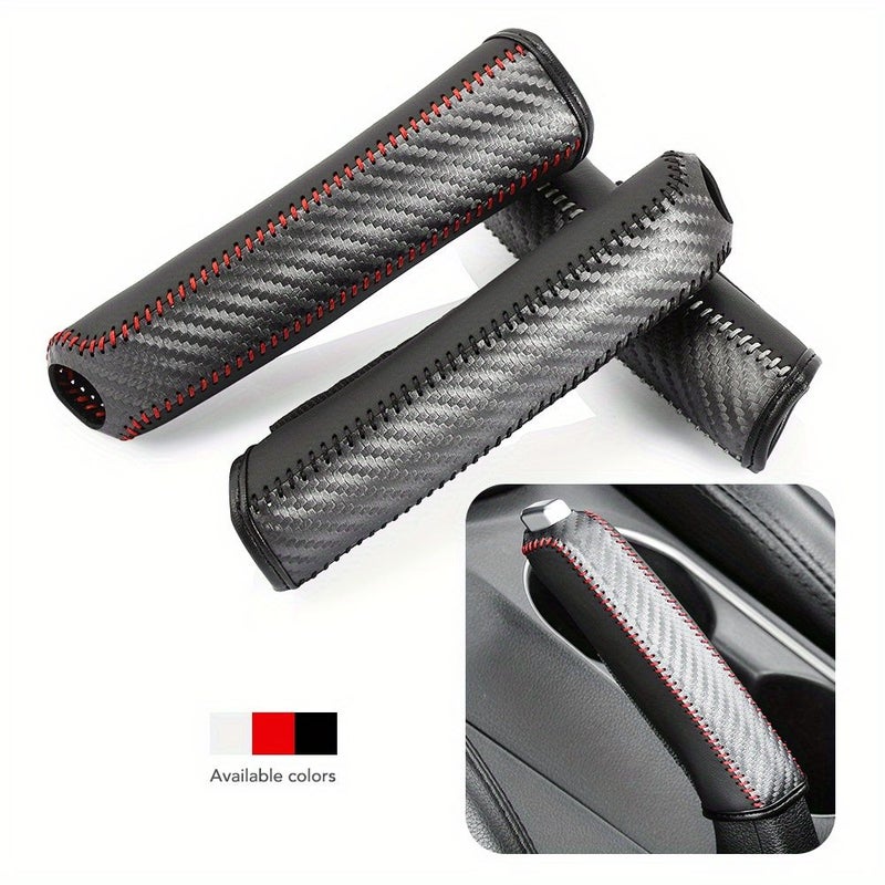 Handbrake Cover Set Hand Stitched Protective Decoration For Car Interior Black Gear Shift Knob Handle - Image 2