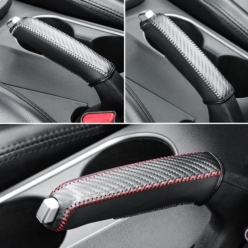 Handbrake Cover Set Hand Stitched Protective Decoration For Car Interior Black Gear Shift Knob Handle - Image 5