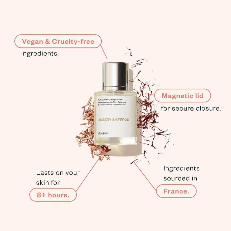 Dossier دوسيه - زعفران أمبري 1.7 أونصة سائلة (50 مل) - ماء عطر - مستوحى من باكارا روج 540 - بخاخ عطر نباتي، للجنسين - Image 2