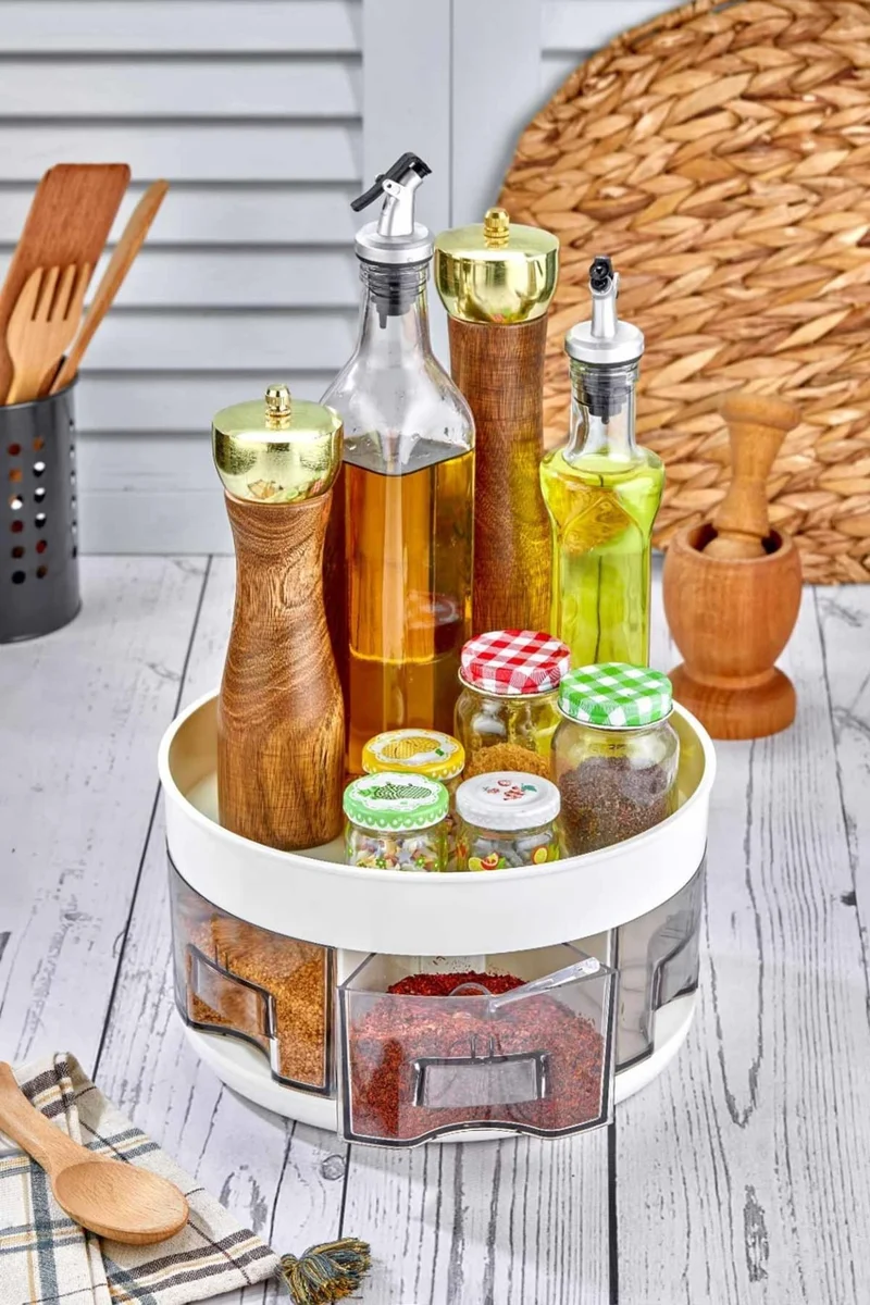 Pikas 360° Rotatable 2-Layer Kitchen Spice Organizer and Organizer with Drawers Large Size