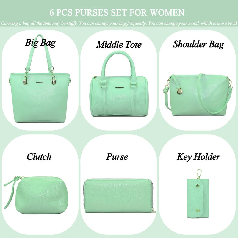 2E-youth Designer Purses and Handbags for Women Satchel Shoulder Bag Tote Top Handle Bag (4D-light green) - Image 4