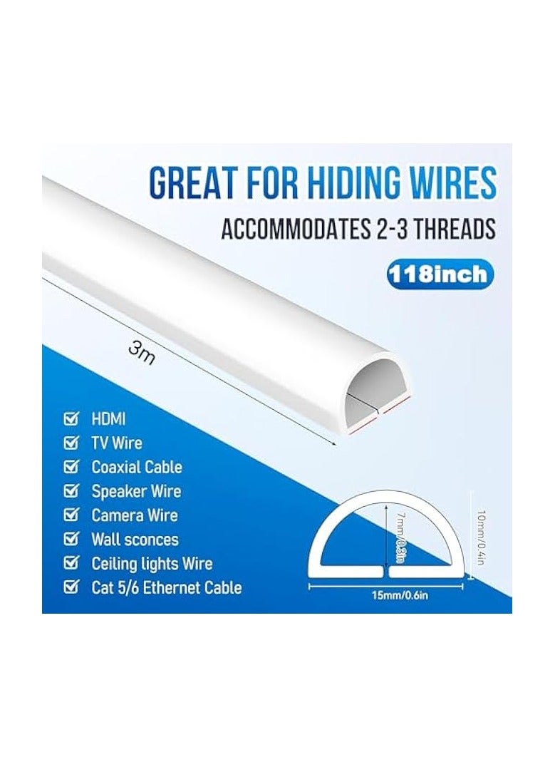 erorex Wall Cord Hider 118 Inch - Self-Adhesive Wire Cover Raceway for Walls, Flexible PVC Cable Concealer, Cord Covers for Wires on Wall for Home and Office, W0.59 H0.39in - Image 3