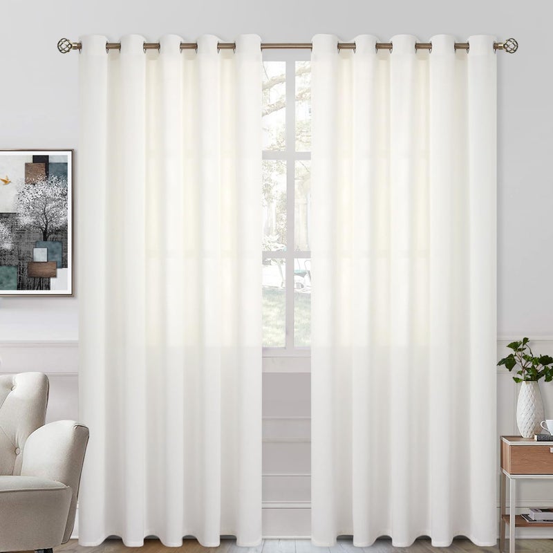 BGment Natural Linen Look Semi Sheer Curtains for Bedroom  Grommet Light Filtering Casual Textured Privacy Curtains for Living Room  2 Panels (Each 60 x 84 Inch  Ivory Cream) - Image 1