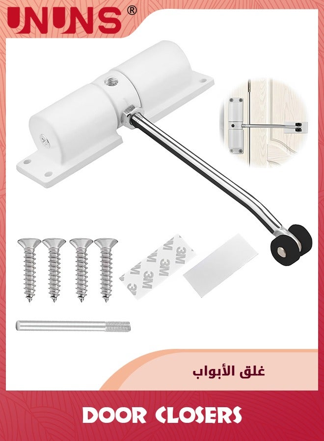 UNUNS Automatic Door Closer,Zinc Alloy Safety Spring Door Closer With 4 screws,Adjustable 30 kg Closing Door Hinge,White - Image 1