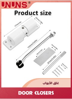 UNUNS Automatic Door Closer,Zinc Alloy Safety Spring Door Closer With 4 screws,Adjustable 30 kg Closing Door Hinge,White  - Image 2