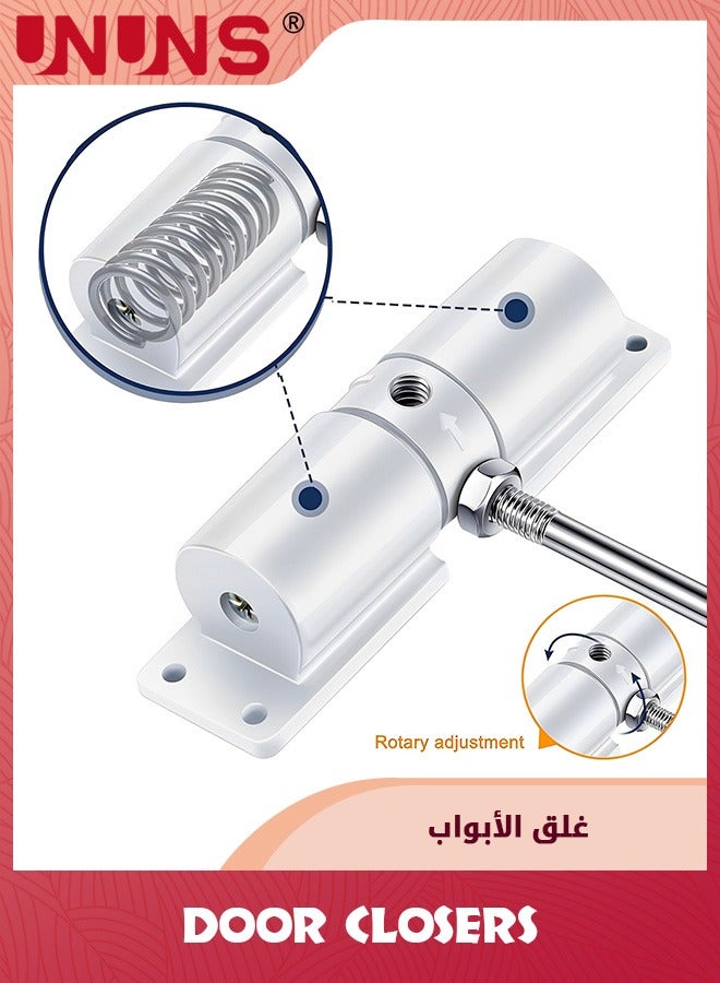 UNUNS Automatic Door Closer,Zinc Alloy Safety Spring Door Closer With 4 screws,Adjustable 30 kg Closing Door Hinge,White - Image 3