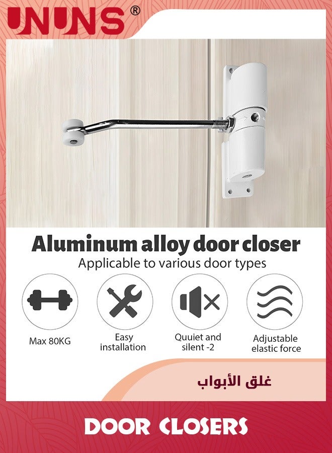 UNUNS Automatic Door Closer,Zinc Alloy Safety Spring Door Closer With 4 screws,Adjustable 30 kg Closing Door Hinge,White - Image 4
