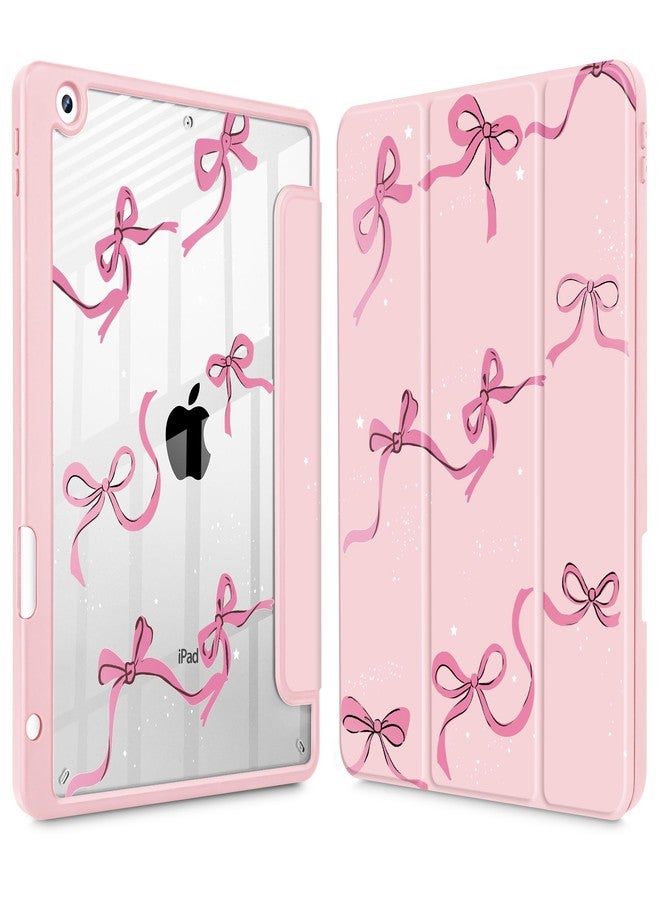 May Chen for iPad 9th Generation with Pencil Holder, iPad 8th/7th Gen Case 10.2-inch, [Penceil Holder] Trifold Stand Auto Wake/Sleep Clear TPU Protection Back Cover, Pink Bows - Image 1