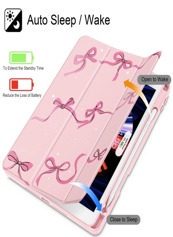 May Chen for iPad 9th Generation with Pencil Holder, iPad 8th/7th Gen Case 10.2-inch, [Penceil Holder] Trifold Stand Auto Wake/Sleep Clear TPU Protection Back Cover, Pink Bows - Image 3