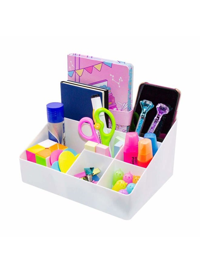 Granvela Home Organizer Bedside Table Organizer Makeup Organizer |Cosmetics Storage Box - 6 Compartments (White) - Image 4