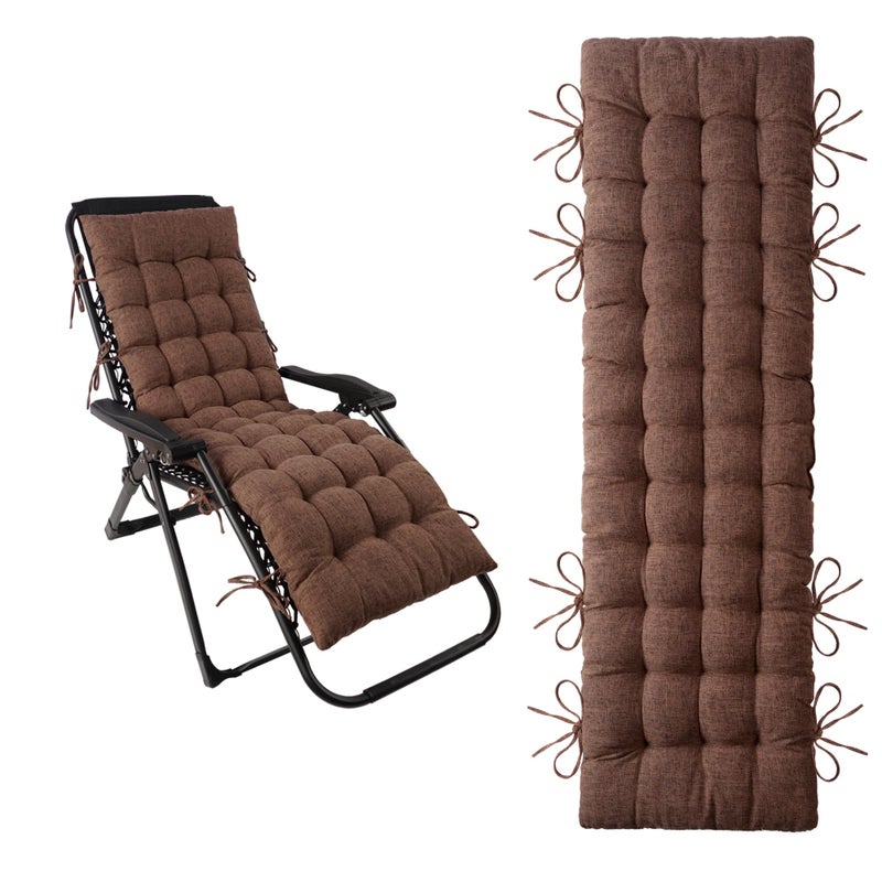 ELFJOY ELFJOY Lounge Chair Cushion Faux Linen Zero Gravity Chair Cushion with Ties Thick Padded Long Bench Cushion for Recliner Chaise Longue Sun Lounger Bench Porch Swing Coffee 63 Inch 