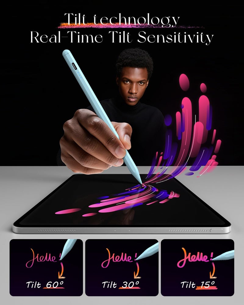JAMJAKE قلم Stylus لجهاز Apple iPad شحن أسرع 5X، قلم متوافق مع iPad 6-11 الجيل، iPad Air 3-5/M2/M3، iPad mini 5/6، iPad Pro 11"/12.9"/M4، تشغيل/إيقاف بالضغط المزدوج - أزرق - Image 2