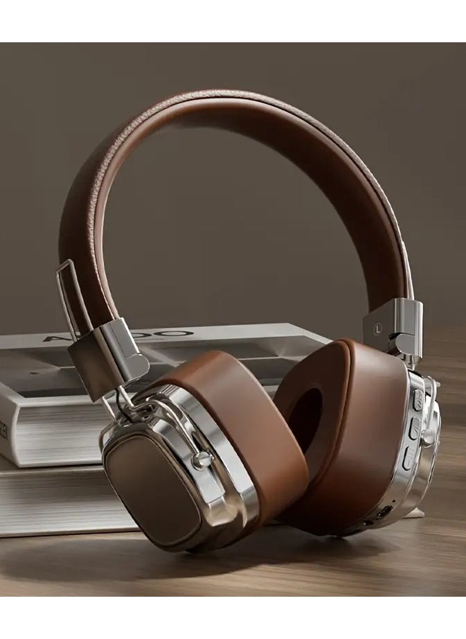 Retro Wireless On-Ear Headphones Inspired by Retro Design, High-Quality Sound with Deep Bass, Long-Lasting 350mAh Battery, Single Button Volume Control, Ideal for Gaming, Music Enthusiasts, and Sports Activities, USB Type-C Connection, Brown  - Image 1