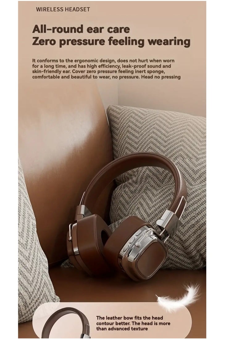 Retro Wireless On-Ear Headphones Inspired by Retro Design, High-Quality Sound with Deep Bass, Long-Lasting 350mAh Battery, Single Button Volume Control, Ideal for Gaming, Music Enthusiasts, and Sports Activities, USB Type-C Connection, Brown  - Image 2