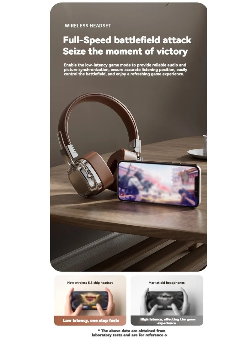 Retro Wireless On-Ear Headphones Inspired by Retro Design, High-Quality Sound with Deep Bass, Long-Lasting 350mAh Battery, Single Button Volume Control, Ideal for Gaming, Music Enthusiasts, and Sports Activities, USB Type-C Connection, Brown  - Image 3
