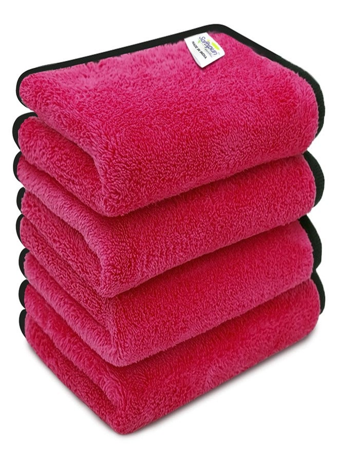 SOFTSPUN Microfiber Baby Hand & Face Wipes 280 GSM 20x30 Cms 4 Piece Towel Set Pink! Super Soft & Comfortable for Newborn Baby and Kids Quick Drying Ultra Absorbent in Small Size. - Image 1