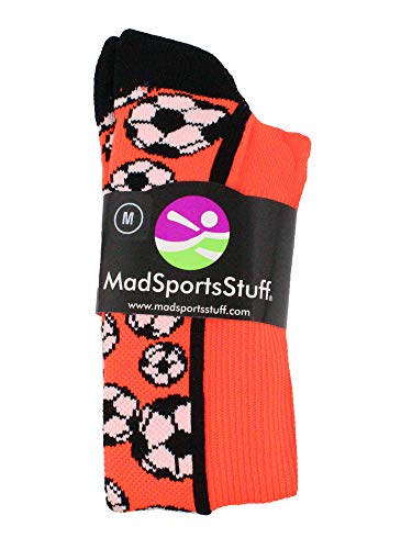 MadSportsStuff Crazy Soccer Socks with Soccer Balls over the calf (Neon Orange/Black, Small) - Image 2