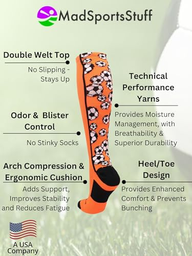 MadSportsStuff Crazy Soccer Socks with Soccer Balls over the calf (Neon Orange/Black, Small) - Image 3
