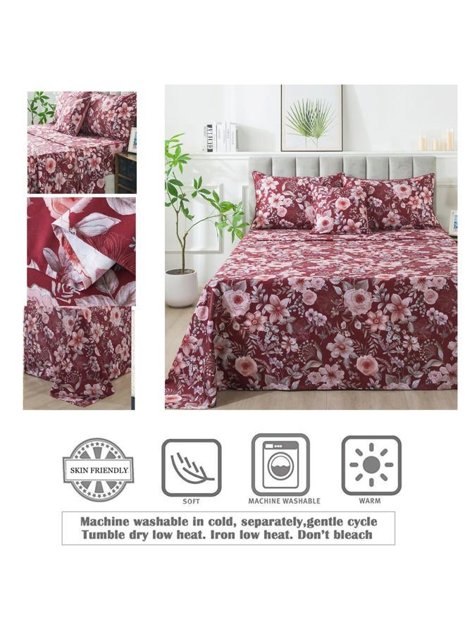 FADFAY Floral Sheets Set Queen Vintage Red Floral Bedding Shabby Pink Rose Elegant Peony Sheets Farmhouse Bedding 800 Thread Count 100% Egyptian Cotton Soft Deep Pocket Fitted Sheet 4Pcs, Queen Size - Image 3