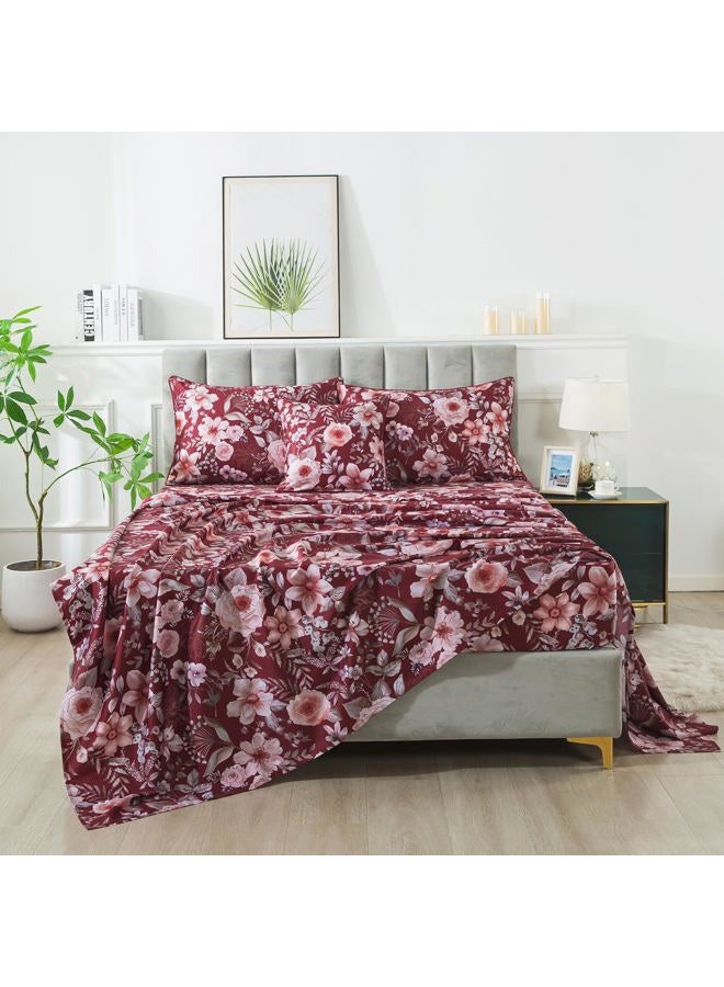 FADFAY Floral Sheets Set Queen Vintage Red Floral Bedding Shabby Pink Rose Elegant Peony Sheets Farmhouse Bedding 800 Thread Count 100% Egyptian Cotton Soft Deep Pocket Fitted Sheet 4Pcs, Queen Size - Image 2
