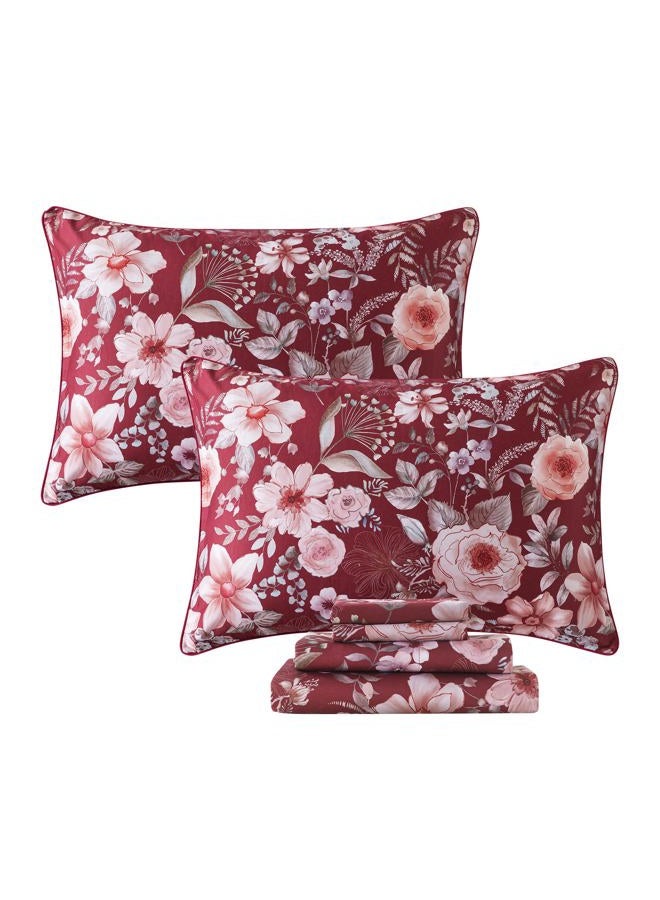 FADFAY Floral Sheets Set Queen Vintage Red Floral Bedding Shabby Pink Rose Elegant Peony Sheets Farmhouse Bedding 800 Thread Count 100% Egyptian Cotton Soft Deep Pocket Fitted Sheet 4Pcs, Queen Size - Image 1